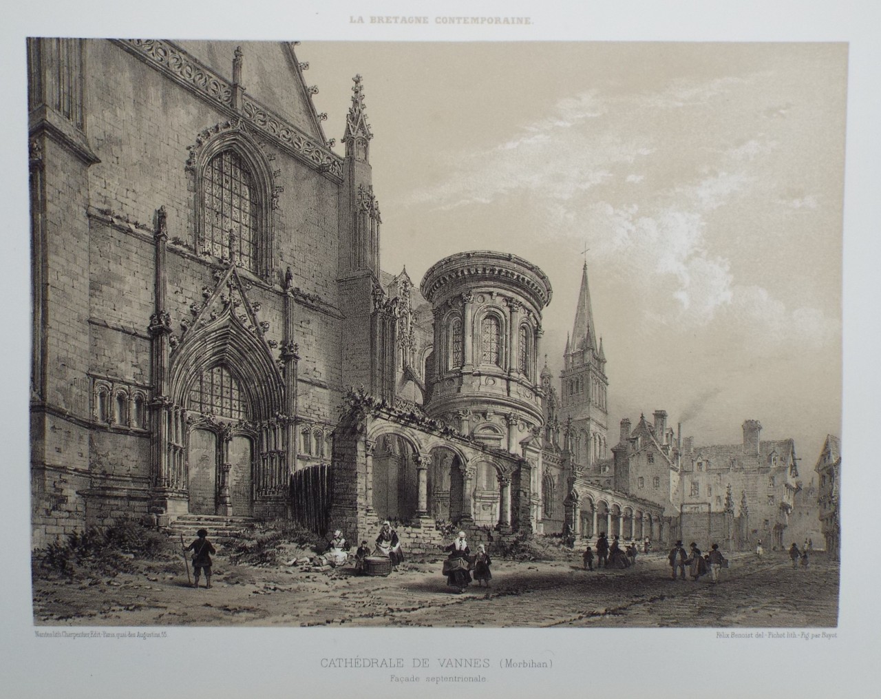 Lithograph - Cathedrale de Vannes (Morbihan) Facade septentrionale. - 