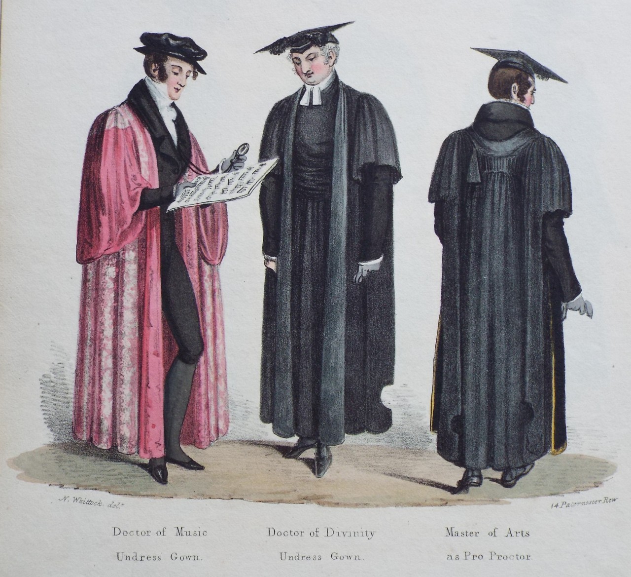 Lithograph - Doctor of Music Undress Gown. Doctor of Divinity Undress Gown. Master of Arts as Pro Proctor.