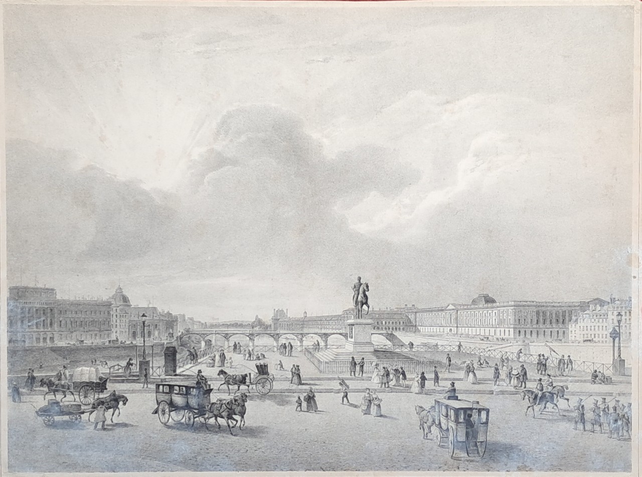Lithograph - La Statue d'Henri IV, Pont Neuf, Paris - Arnout