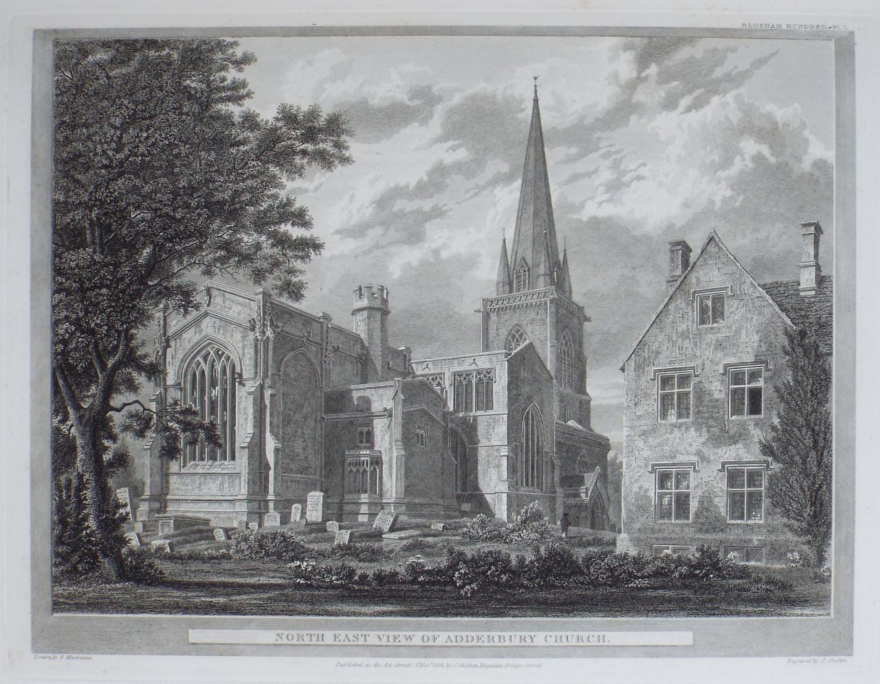 Print - North East View of Adderbury Church. - Skelton