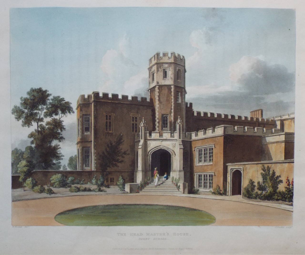 Aquatint - The Headmaster's House, Rugby School. - Stadler