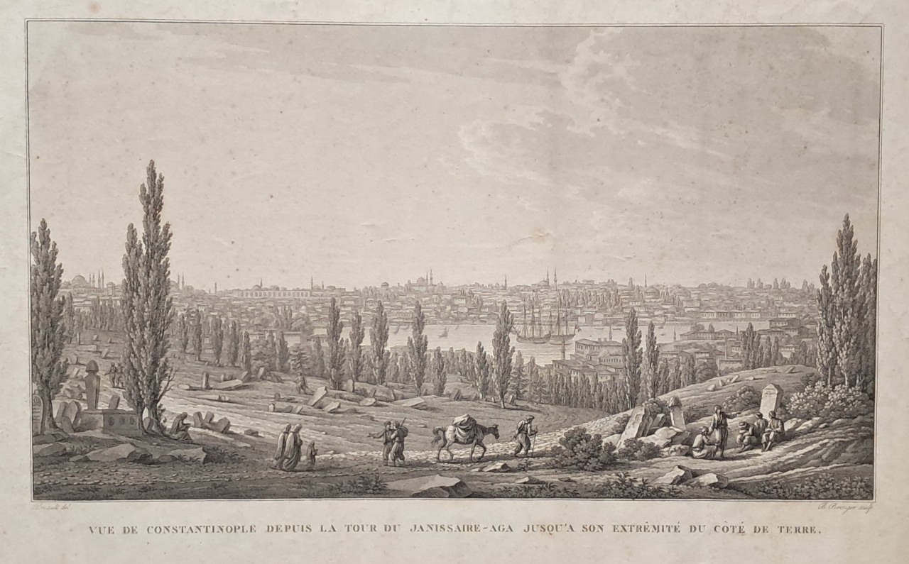 Aquatint - Vue de Constantinople depuis la tour de Janissaire-aga jusqu'a son extremite du Cote de Terre. - Piringer