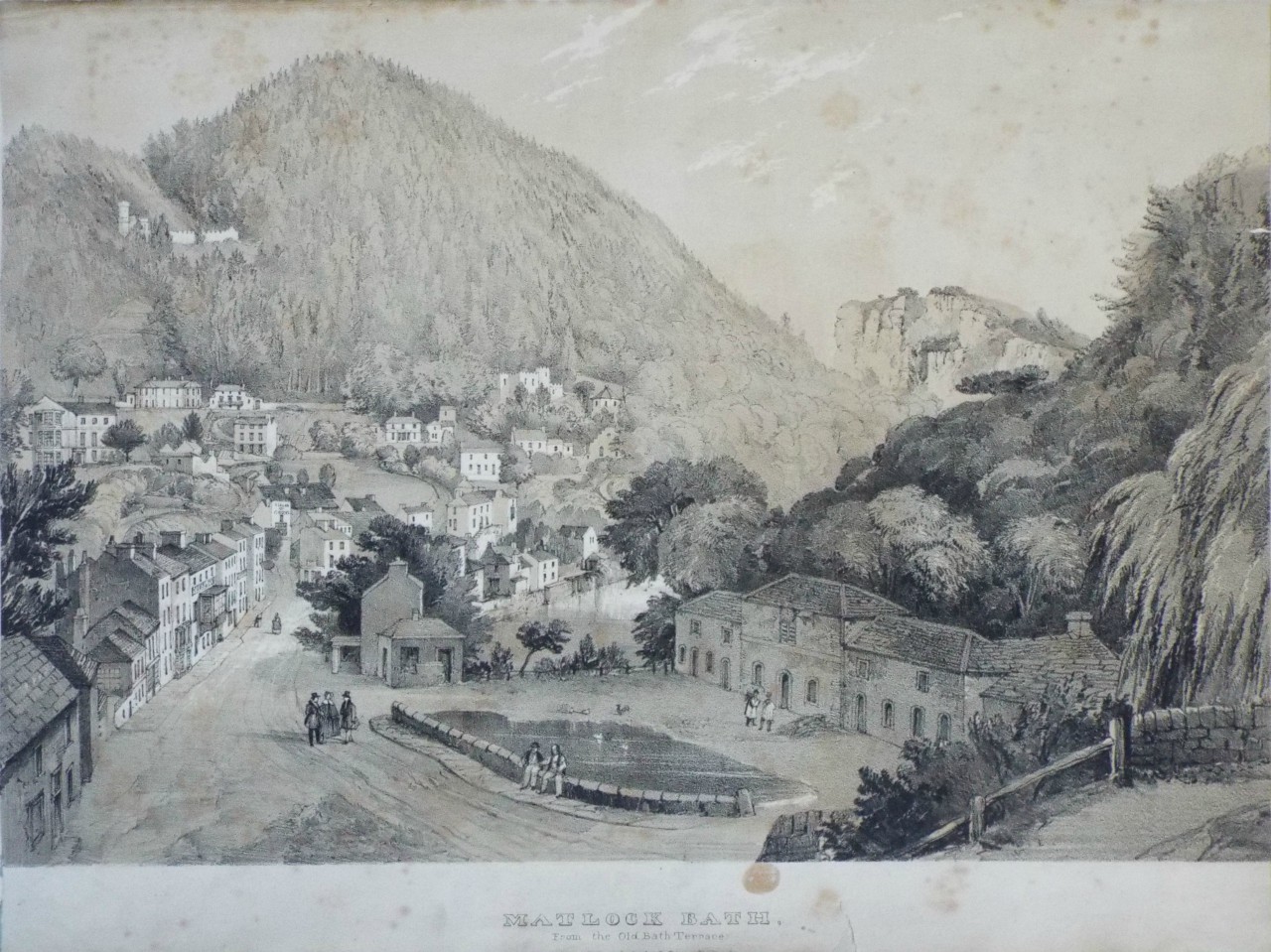 Lithograph - Matlock Bath, From the Old Bath Terrace. - Rowe