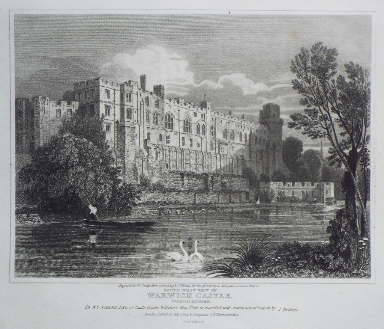 Print - South West View of Warwick Castle, Warwickshire. - Smith