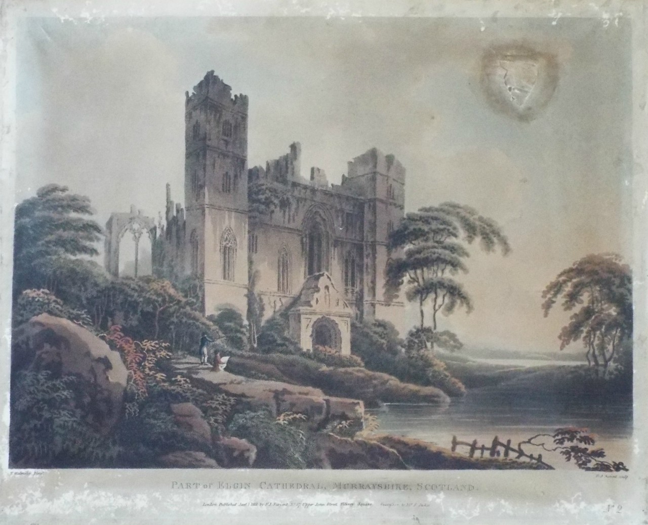 Aquatint - Part of Elgin Cathedral, Murrayshire, Scotland. - Sarjent