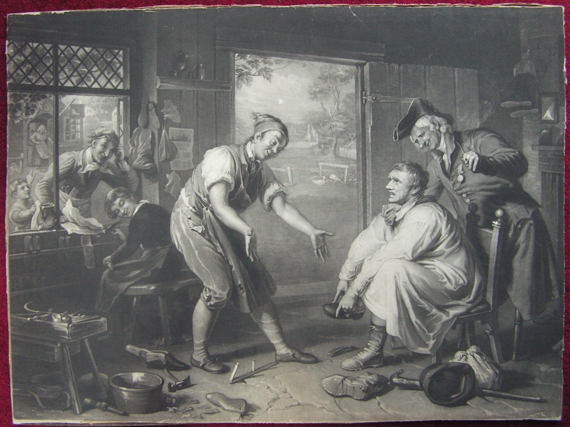 Mezzotint - (Scene in a Rustic Cobbler's workshop)