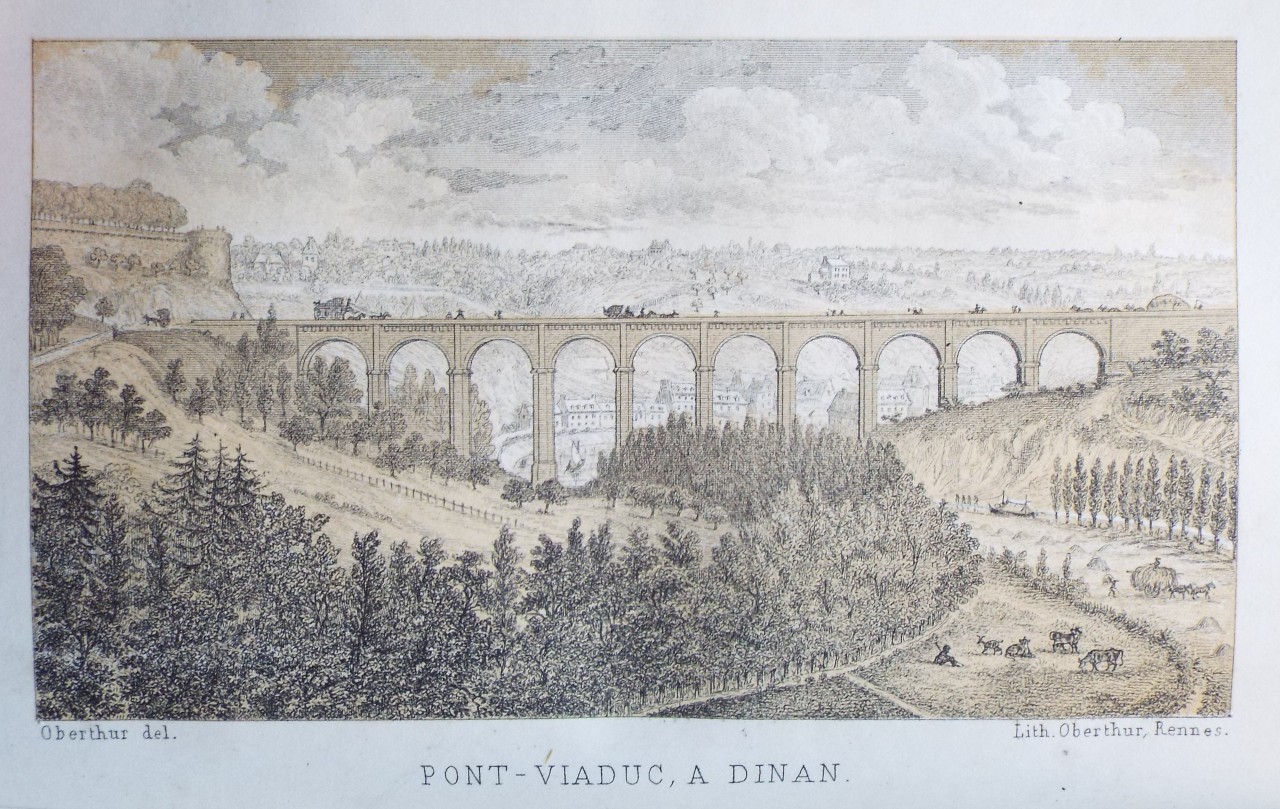 Lithograph - Pont-Viaduc, a Dinan. - Oberthur,