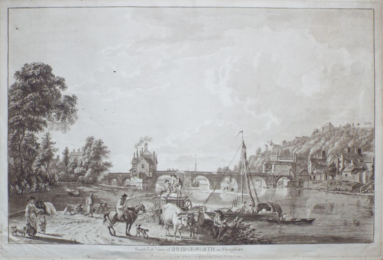 Aquatint - South East View of Bridge-North in Shropshire. - Sandby