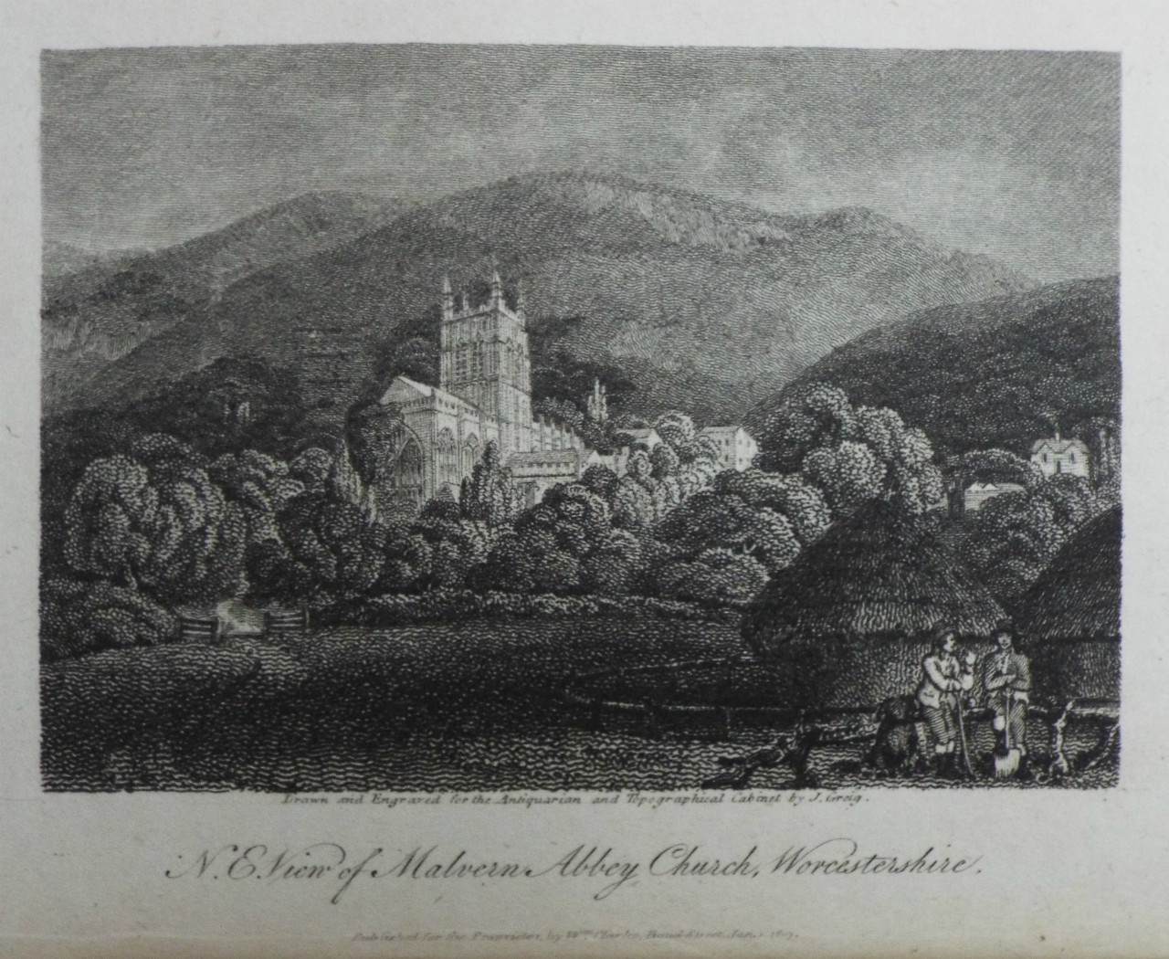 Print - N.E. View of Malvern Abbey Church, Worcestershire. - Greig