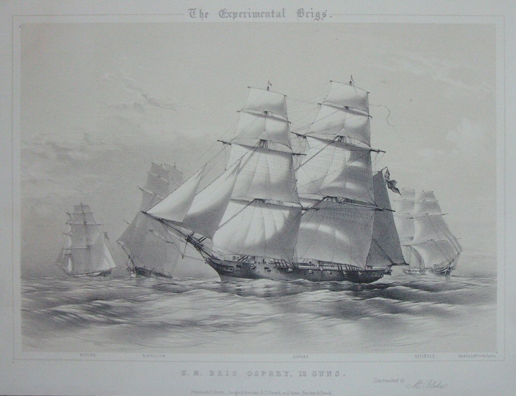 Lithograph - The Experimental Brigs. H.M. Brig Osprey - 12 Guns.