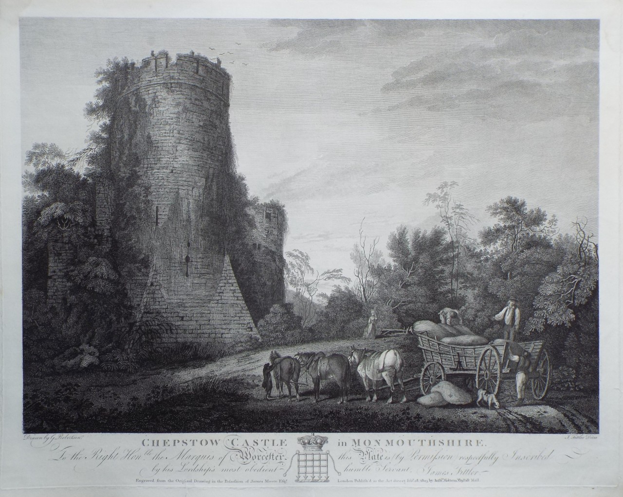 Print - Chepstow Castle in Monmouthshire. To the Right Hon.ble the Marquis of Worcester, this Plate is (by Permission) respectfully Inscribed.
 - Fittler