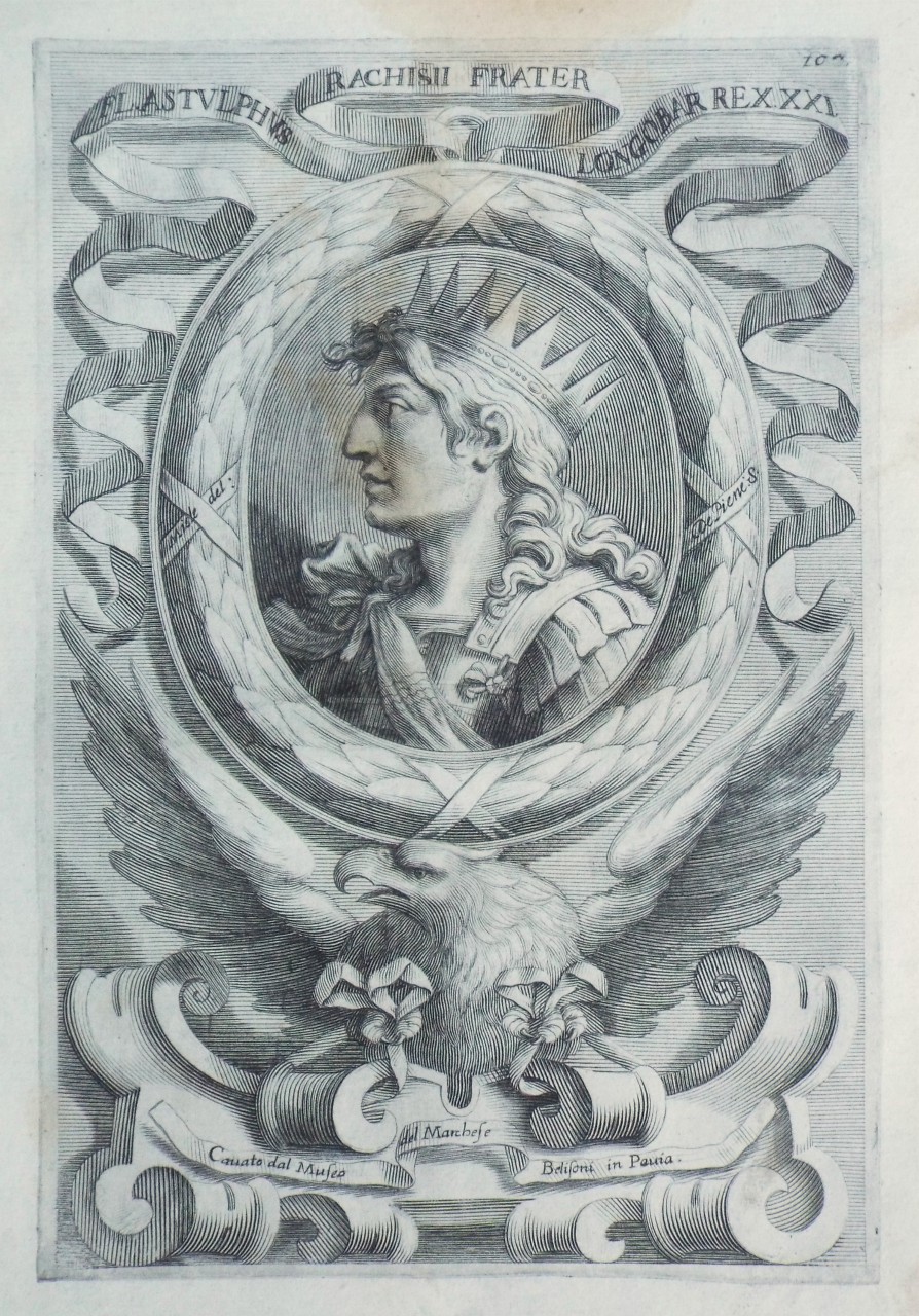 Print - Flastulphus Rachisii Frater Longobar Rex. XXI. 
Canato dal Muse del Marchese Belifoni in Pavia. - De