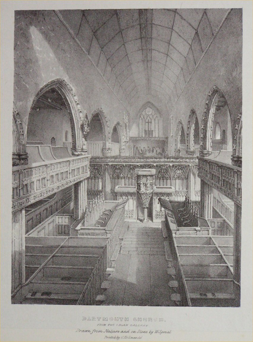 Lithograph - Dartmouth Church from the Organ Gallery - Spreat