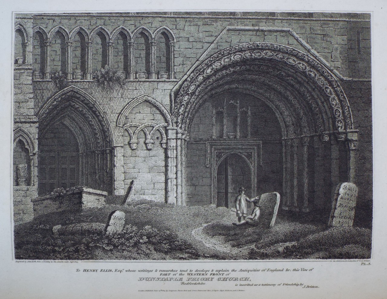 Print - Part of the Western Front of Dunstaple Priory Church, Bedfordshire. - Roffe