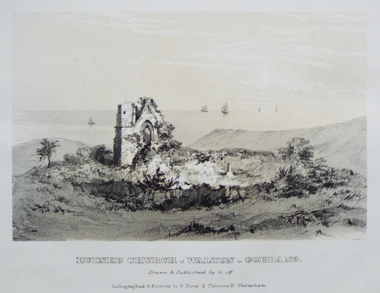 Lithograph - Ruined Church of Walton in Gordano. - Rowe