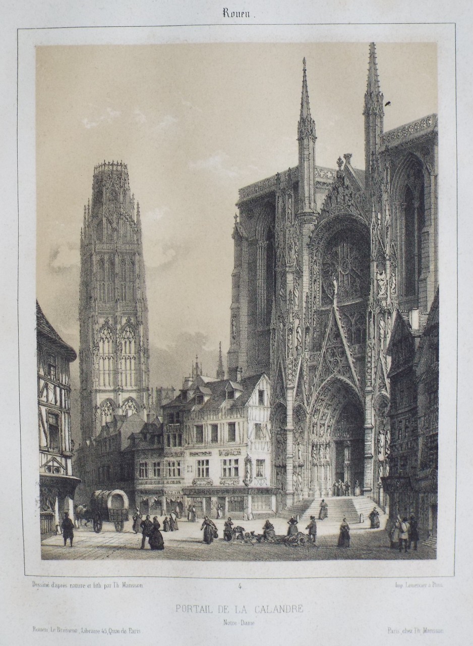 Lithograph - Rouen. Portail de la Calendre Notre Dame - Mansson