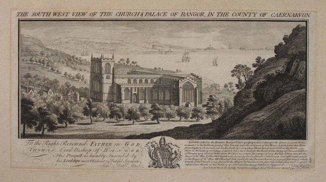 Print - The South West View of the Church & Palace of Bangor, in the County of Caernarvon. - Buck