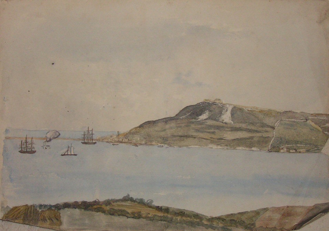 Watercolour - Bay with sailing ships