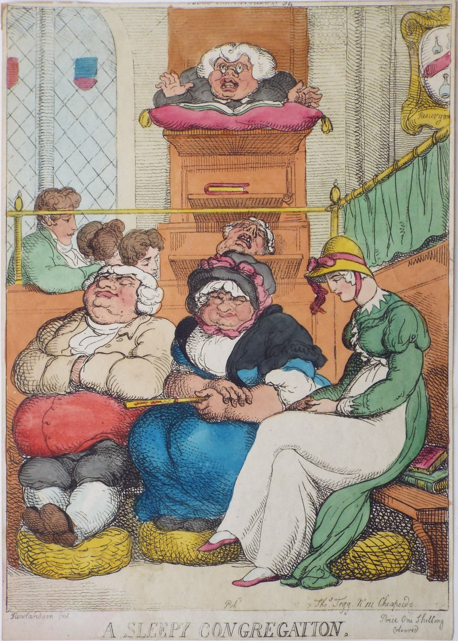 Etching - A Sleepy Congregation. - Rowlandson