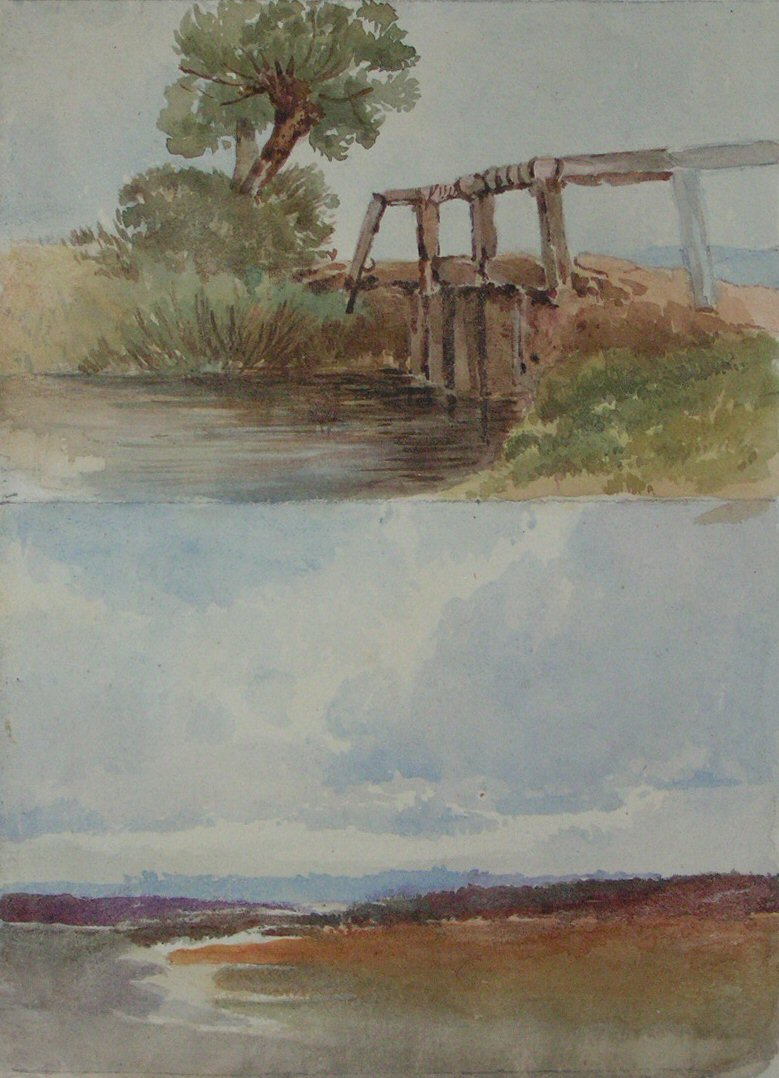 Watercolour - Wooden bridge over a river