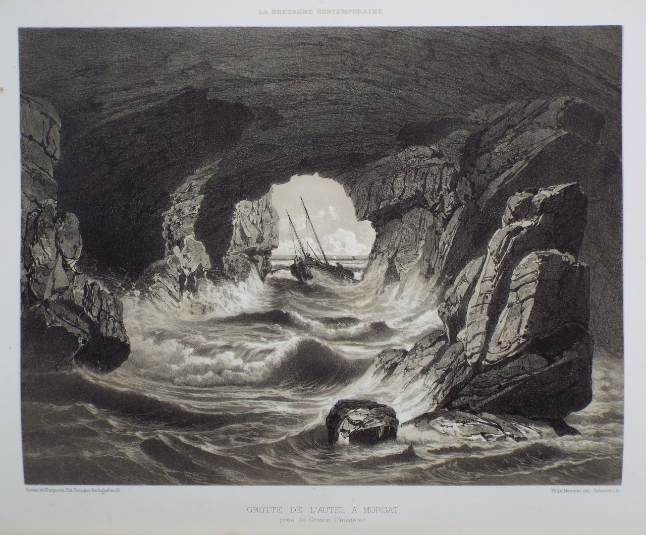 Lithograph - Grotte de l'Autel a Morgat, pres de Crozon. (Finistere) - 