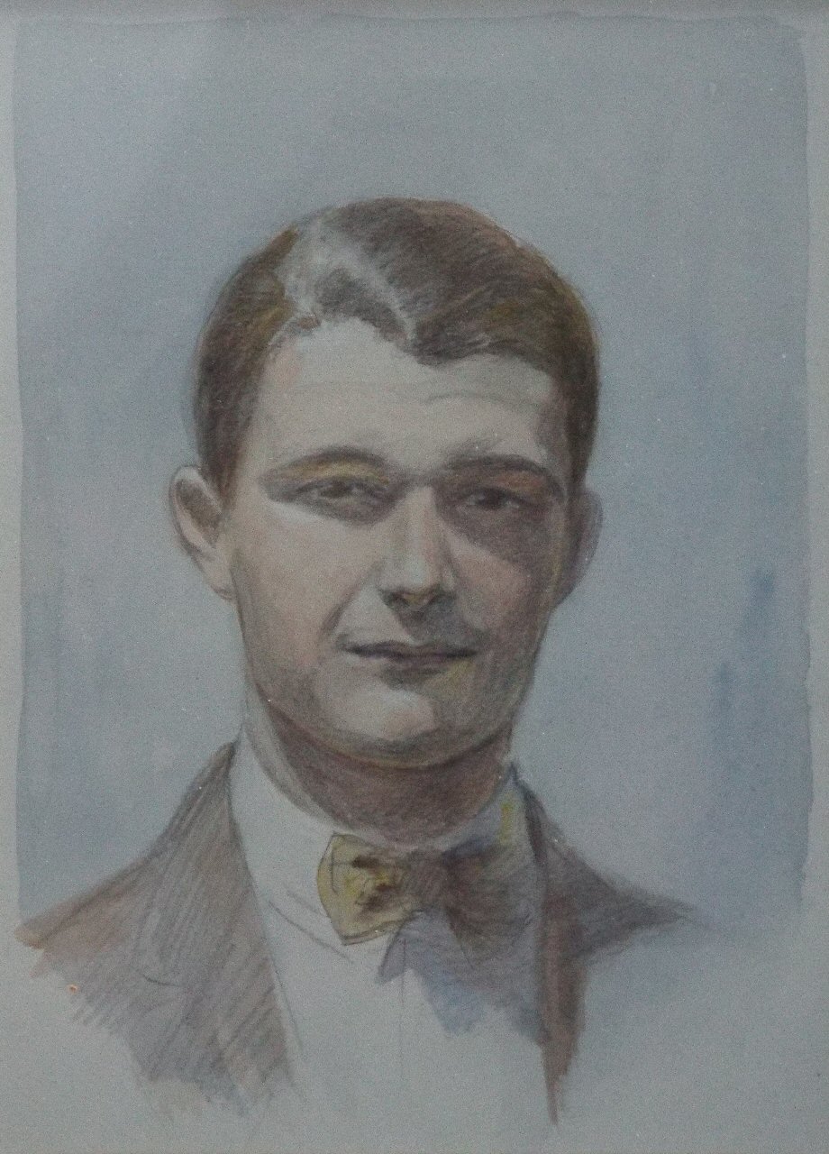 Pencil & watercolour - Portrait of man with a bow tie