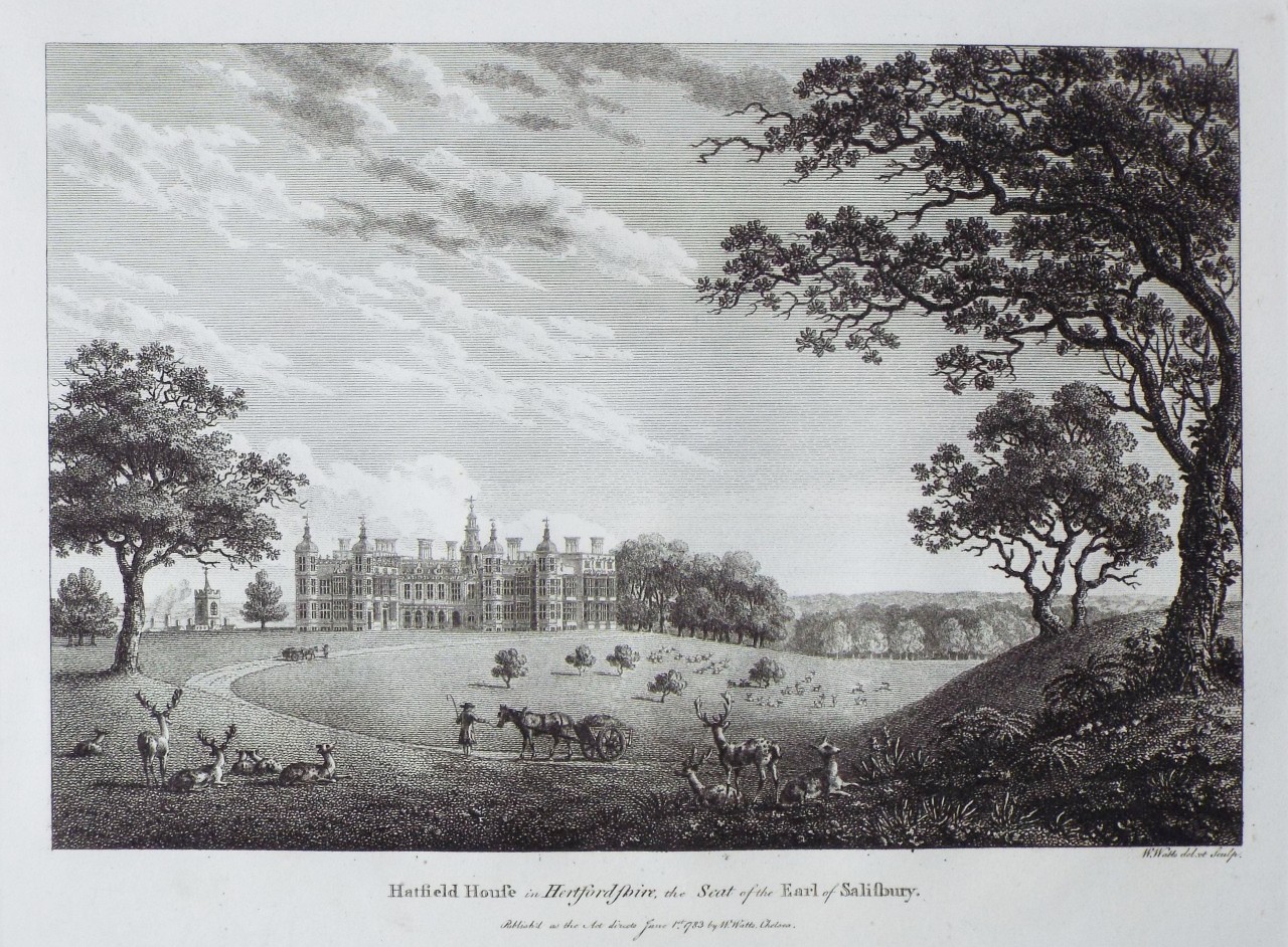 Print - Hatfield House in Hertfordshire, the Seat of the Earl of Salisbury. - Watts