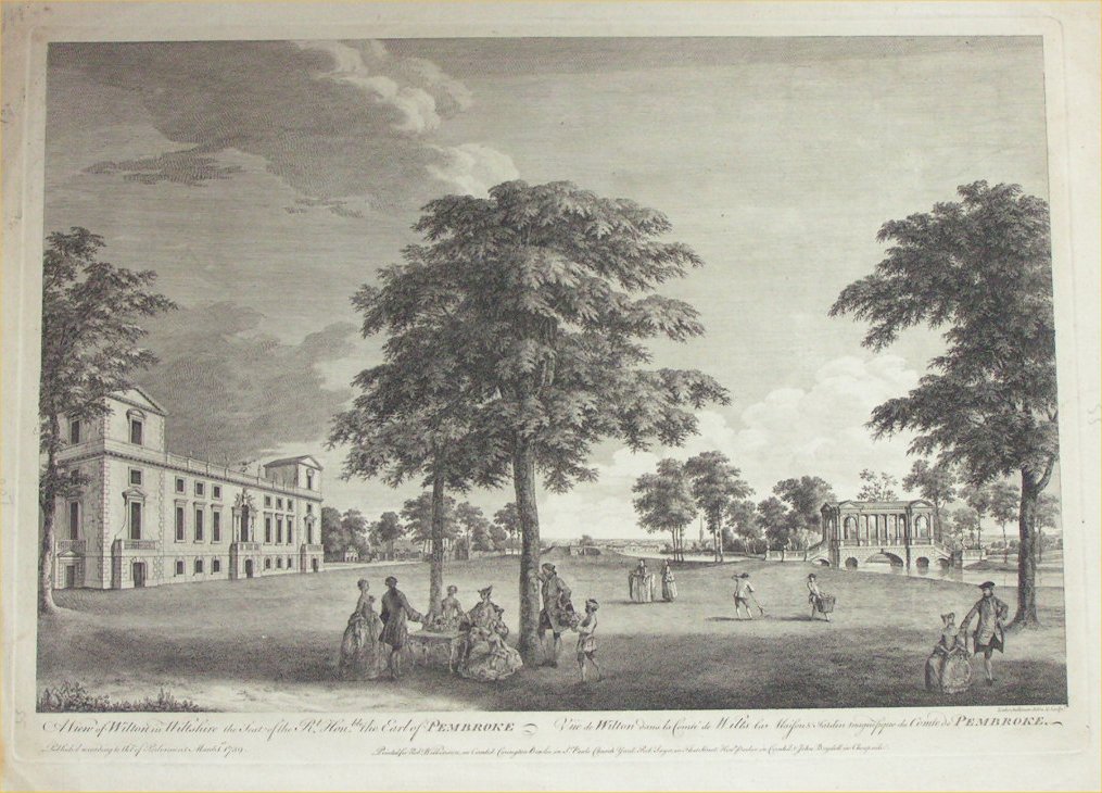 Print - A View of Wilton House in Wiltshire the Seat of the Rt. Honble. the Earl of Pembroke. Vue de Wilton sans le Compte de Wilts la Maison & Jardin Magnifique du Compte de Pembroke. - Sullivan