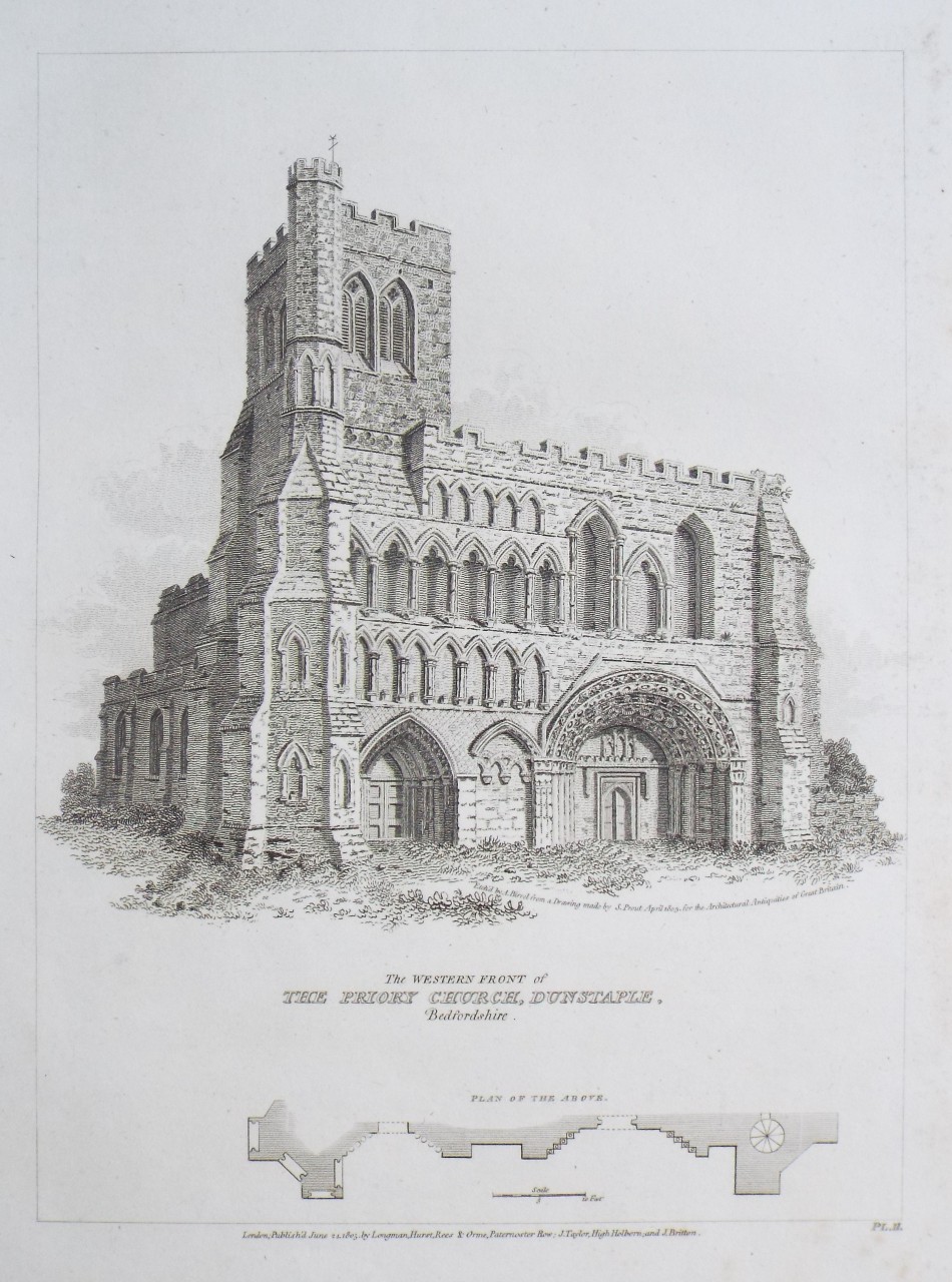 Print - The Western Front of the Priory Church, Dunstaple, Bedfordshire. - Birrel