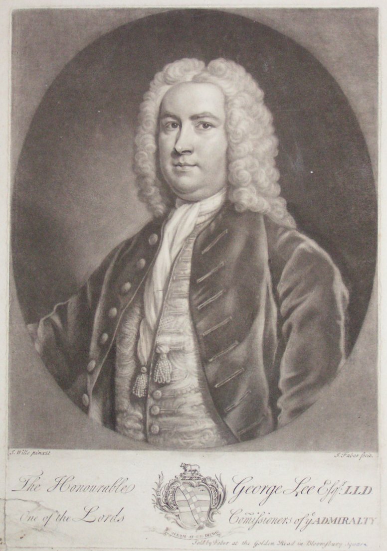 Mezzotint - The Honourable George Lee Esqr. LLD. One of the Lords Commissioners of ye Admiralty - Faber