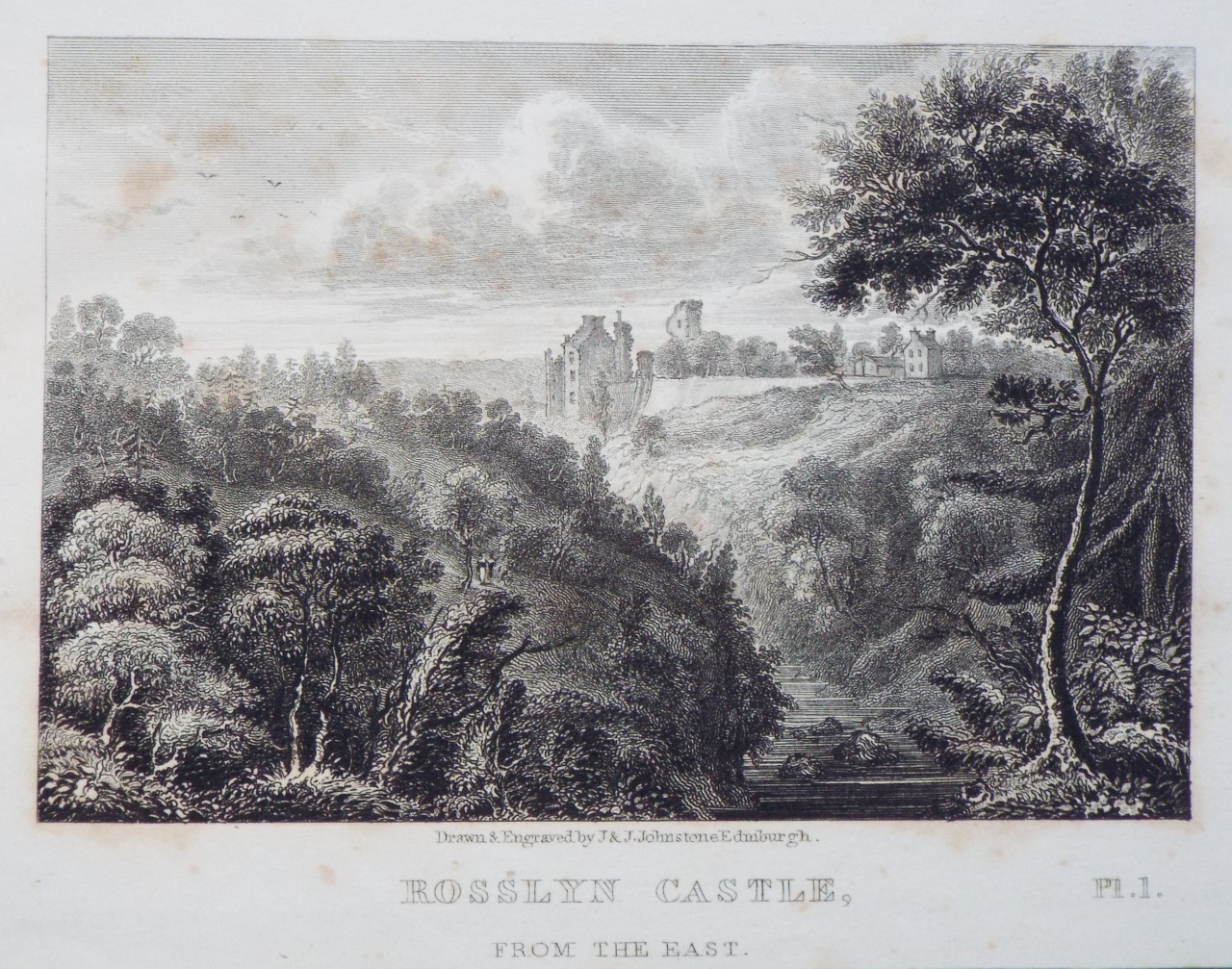 Lithograph - Rosslyn Castle, from the East. - Johnstone