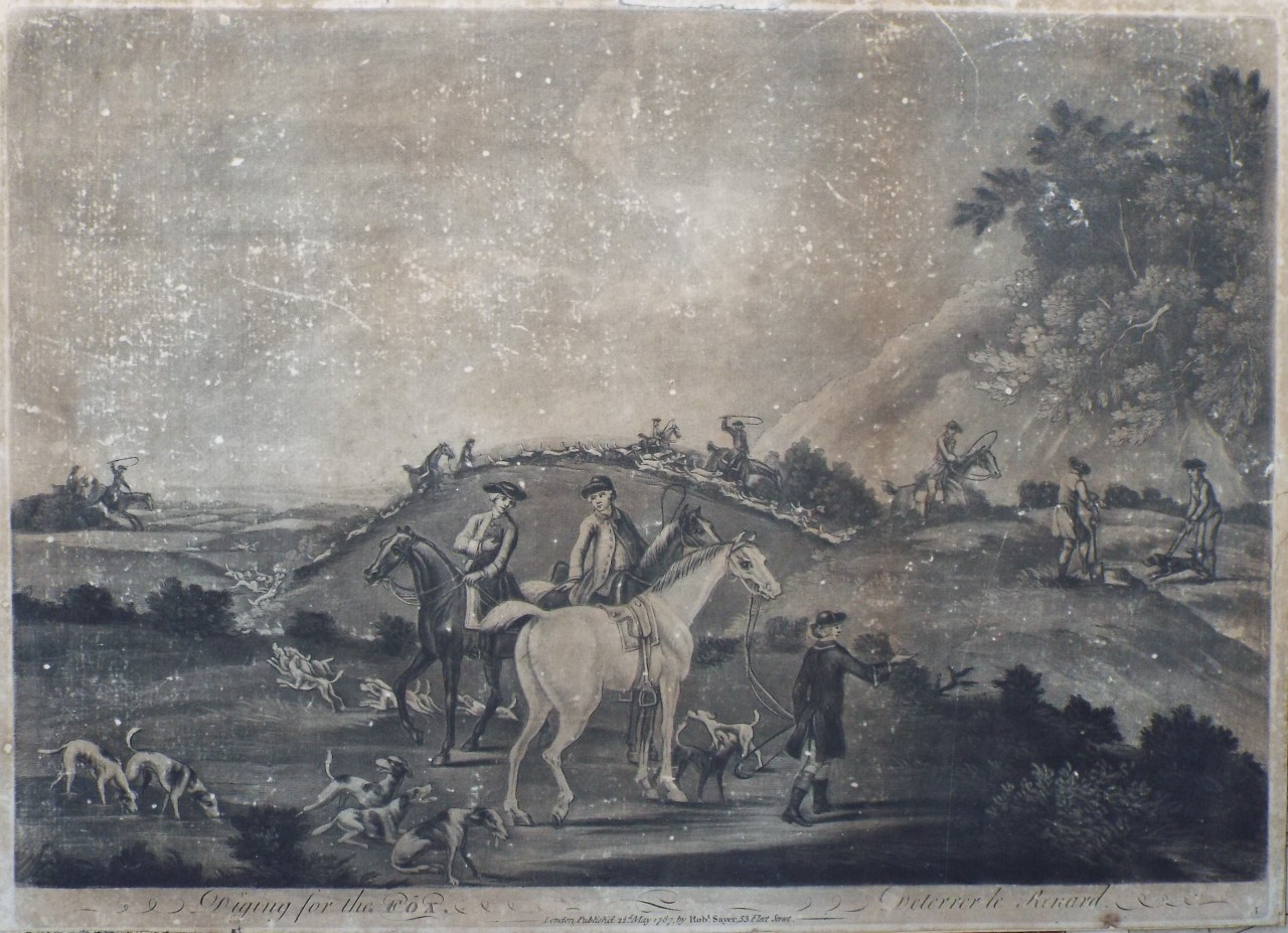 Mezzotint - Diging for the Fox. Deterrer le Renard. - Burford