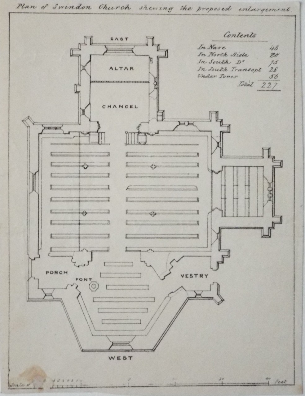 Lithograph - Plan of Swindon Church shewing the proposed enlargement