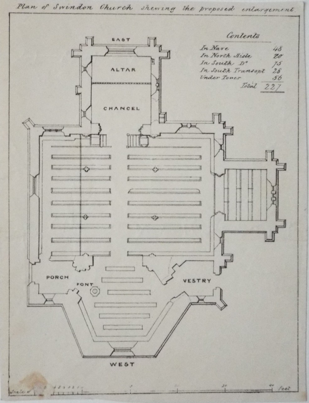 Lithograph - Plan of Swindon Church shewing the proposed enlargement
