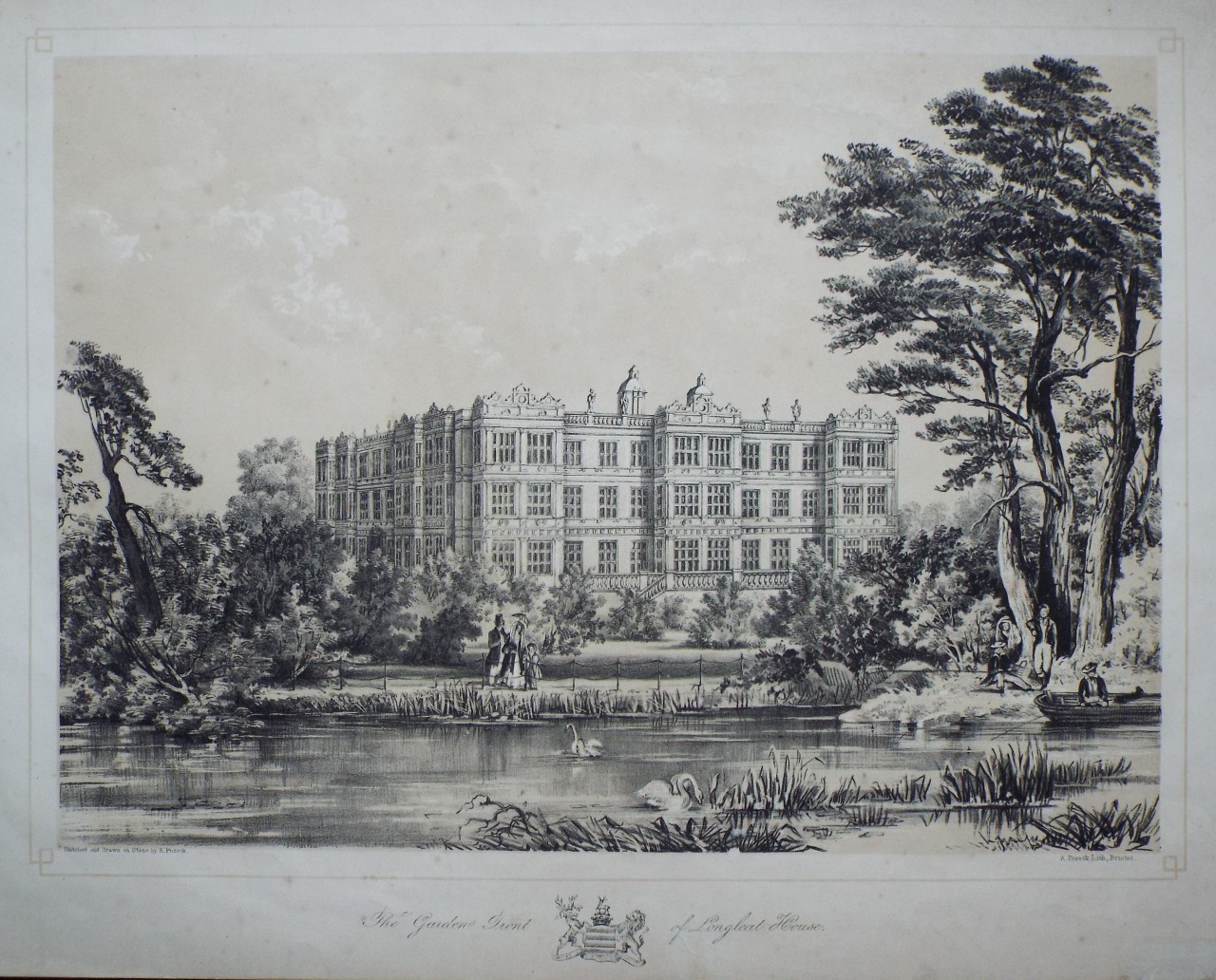 Lithograph - The Garden Front of Longleat House. - Pocock