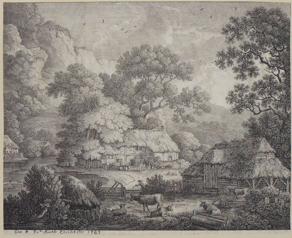 Print - (Landscape with cattle and thatched cottages) - Smith