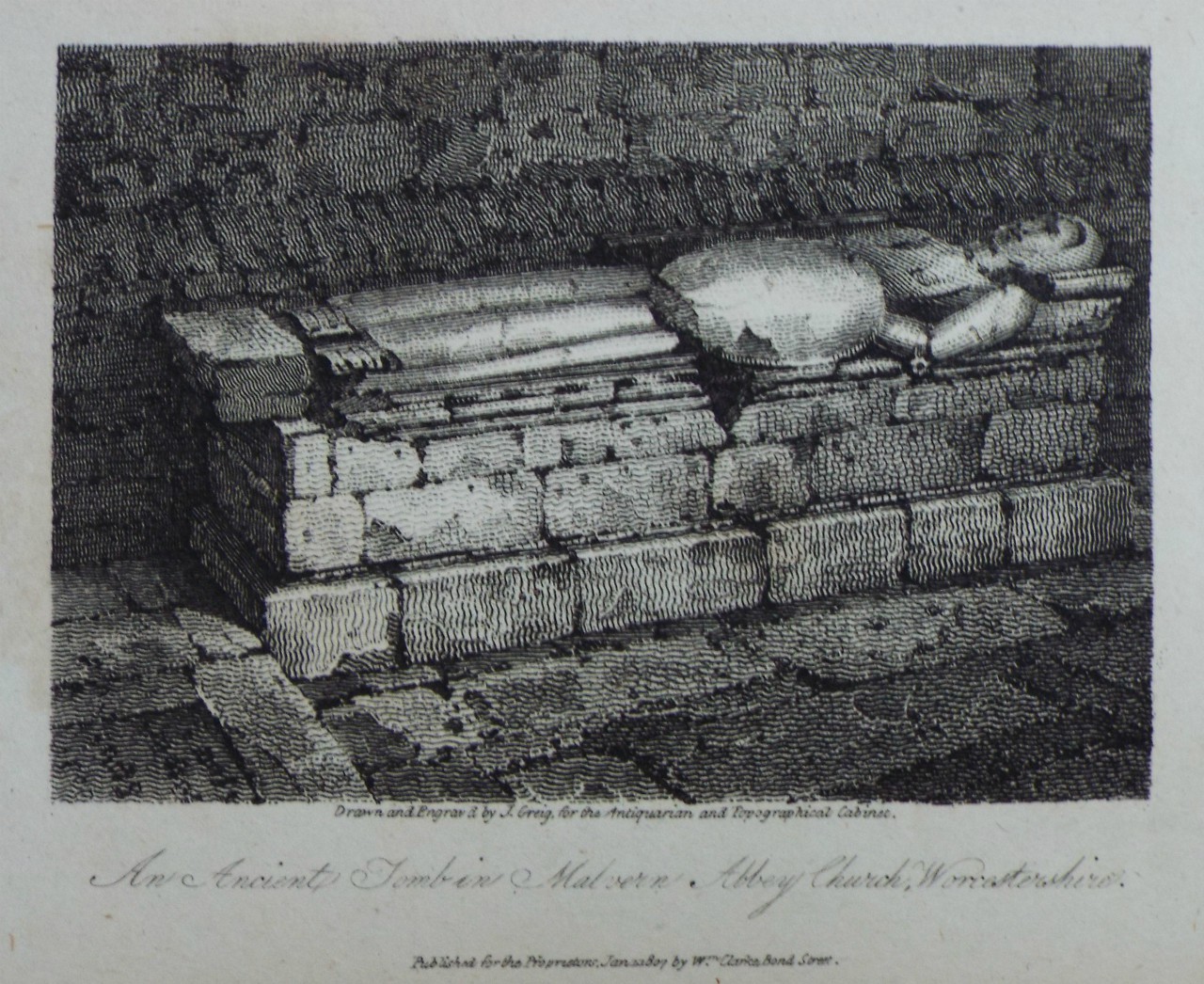 Print - An Ancient Tomb in Malvern Abbey Church, Worcestershire. - Greig