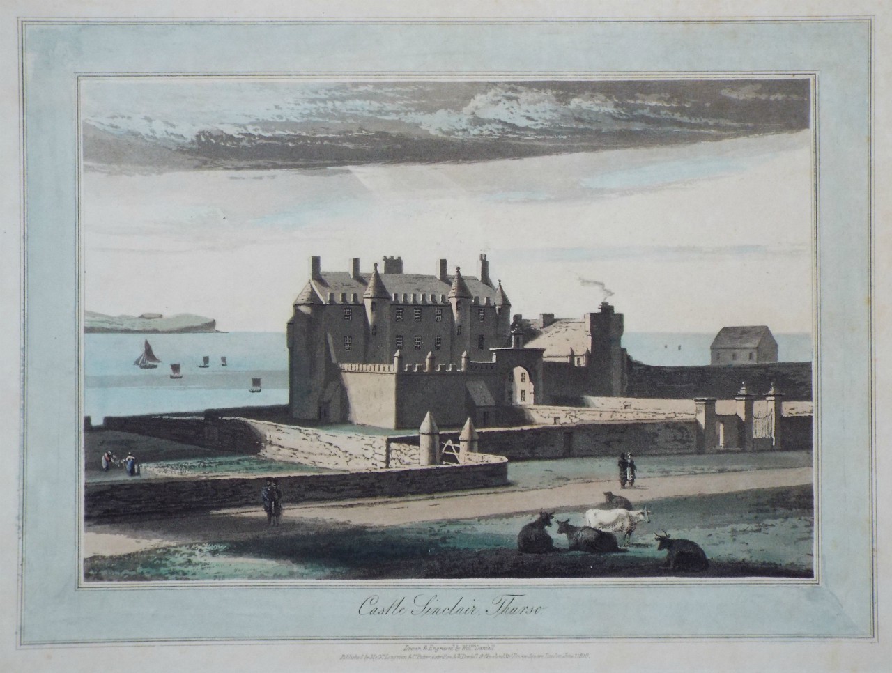 Aquatint - Castle Sinclair, Thurso. - Daniell