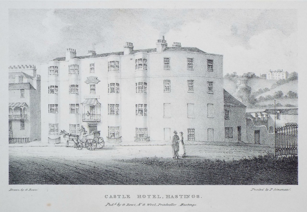 Lithograph - Castle Hotel, Hastings. - Rowe