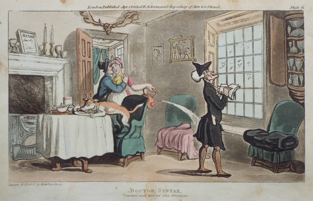 Aquatint - Doctor Syntax Copying the Wit of the Window  - Rowlandson
