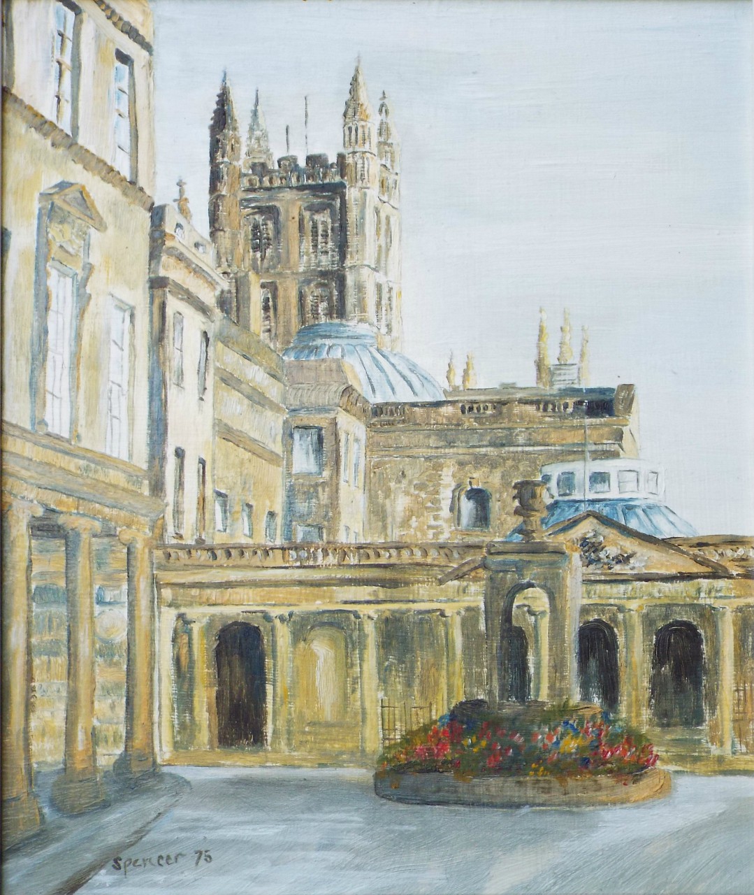 Oil on board - Roman Baths & Abbey Tower, Bath