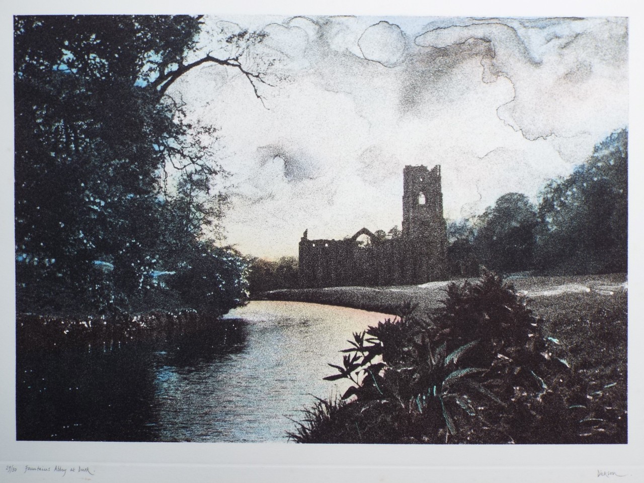 Aquatint - Fountains Abbey at Dusk - Dickson