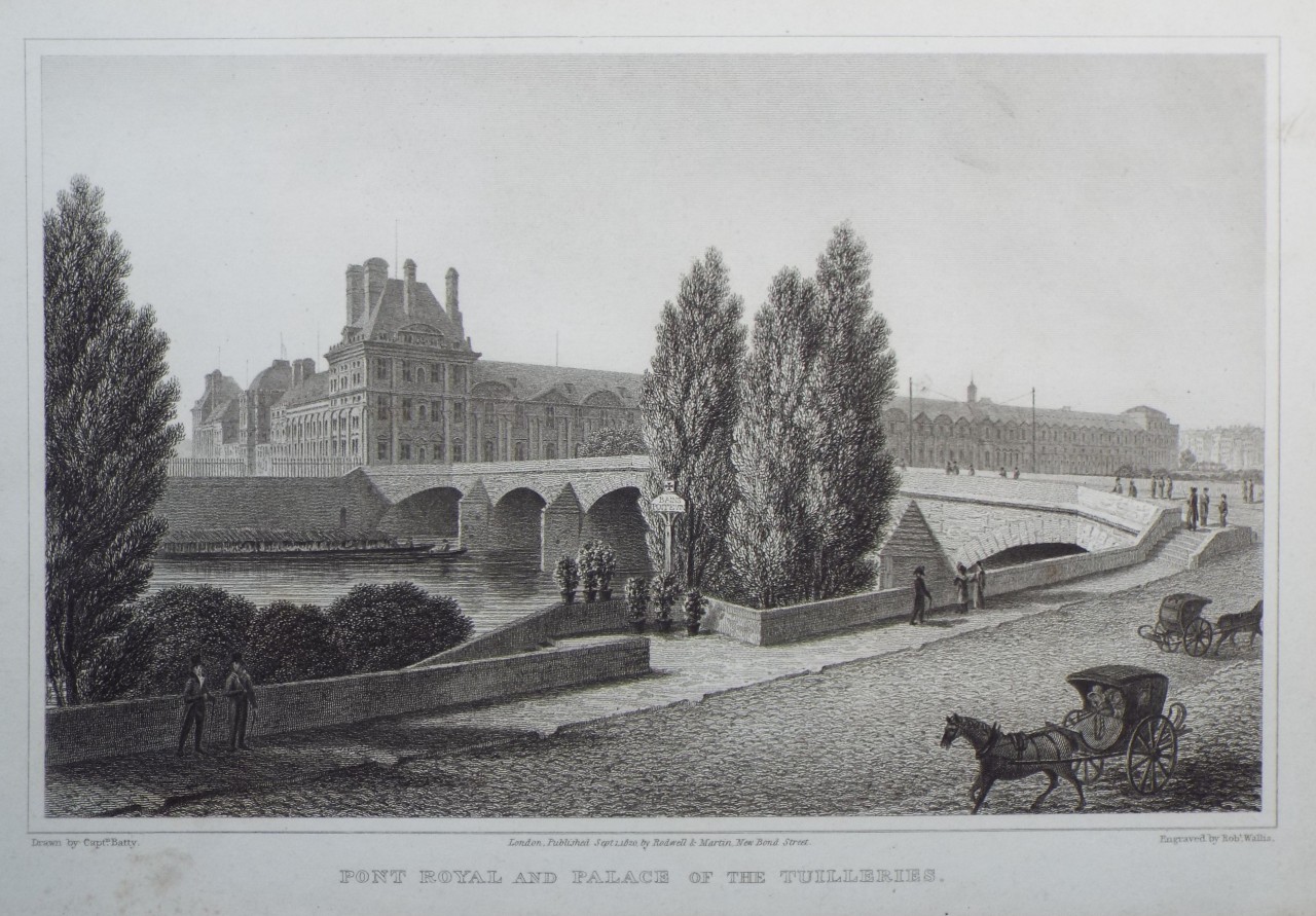 Print - Pont Royal and Palace of the Tuilleries. - Wallis