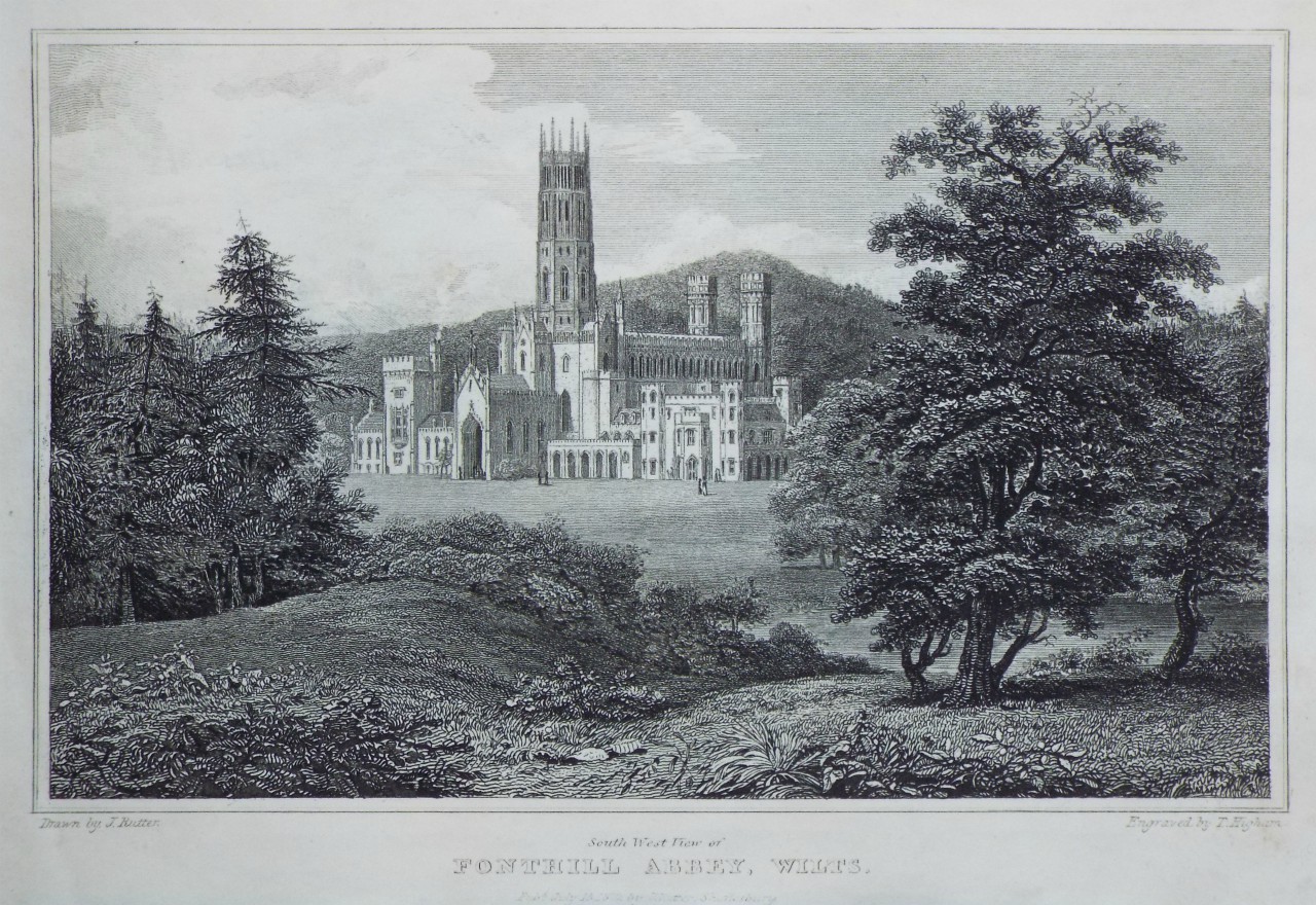 Print - South West View of Fonthill Abbey, Wilts. - Higham