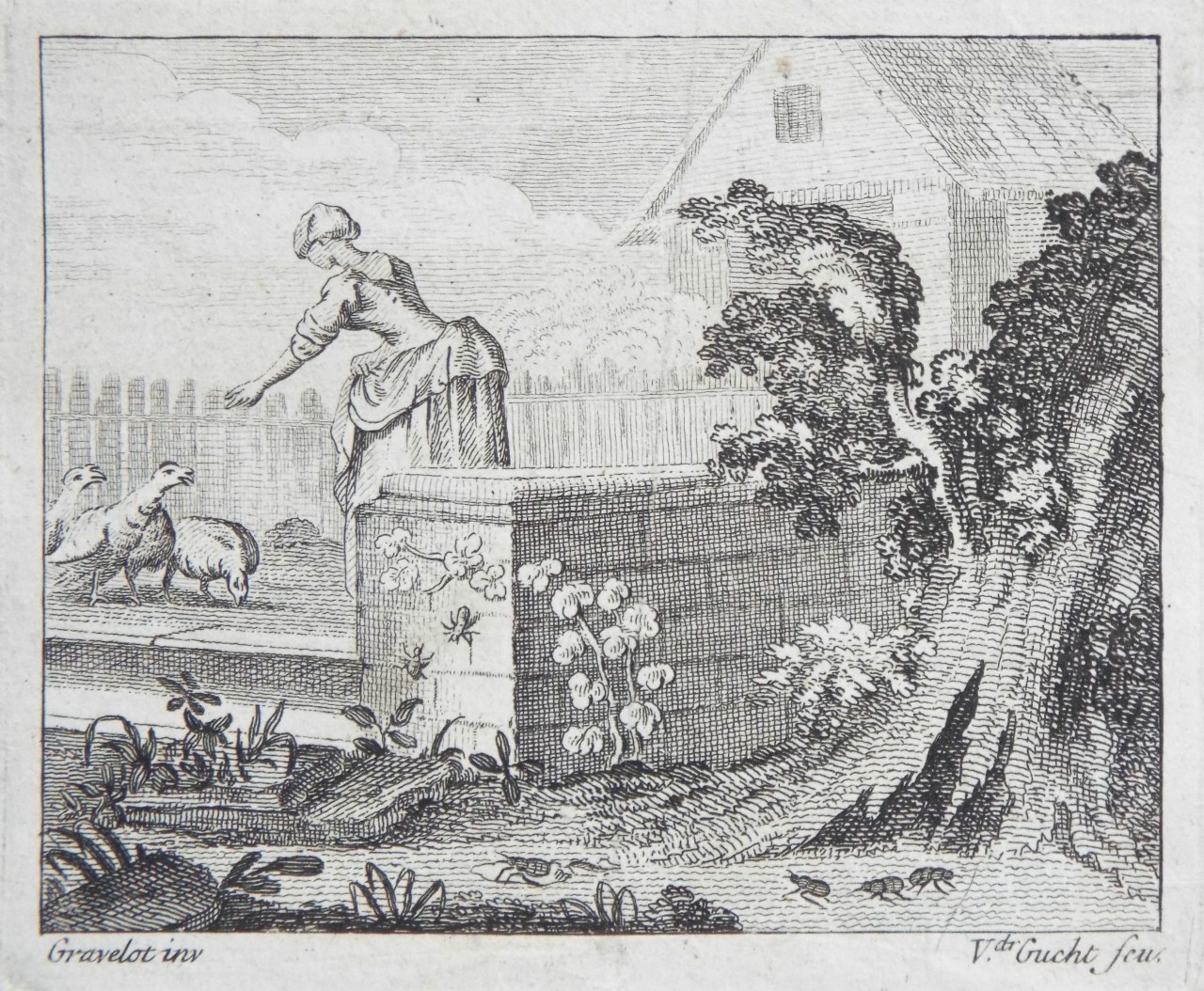 Print - (Farmyard scene feeding chickens etc) - Van