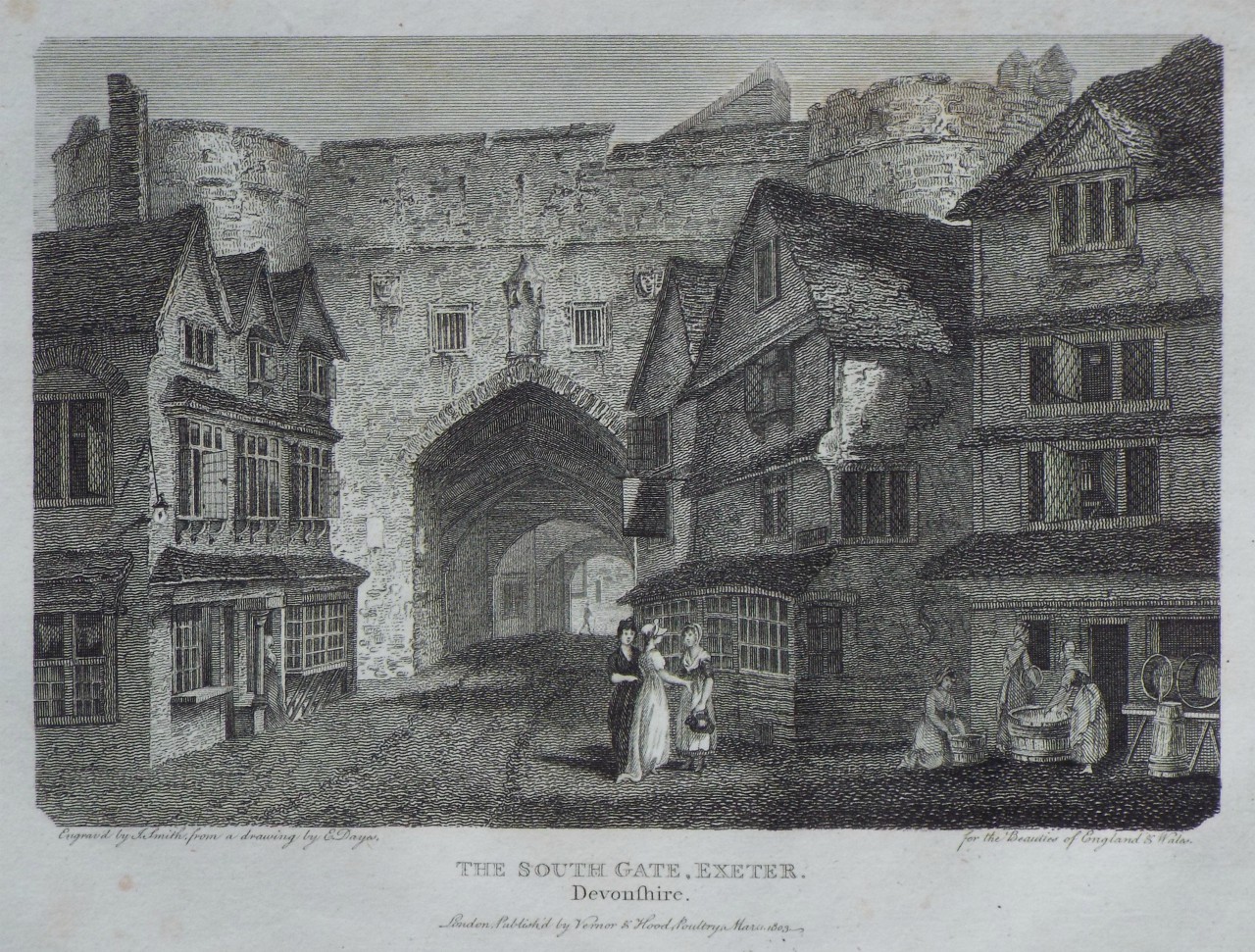 Print - The South Gate, Exeter, Devonshire. - Smith