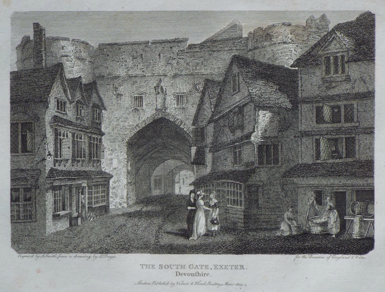 Print - The South Gate, Exeter, Devonshire. - Smith