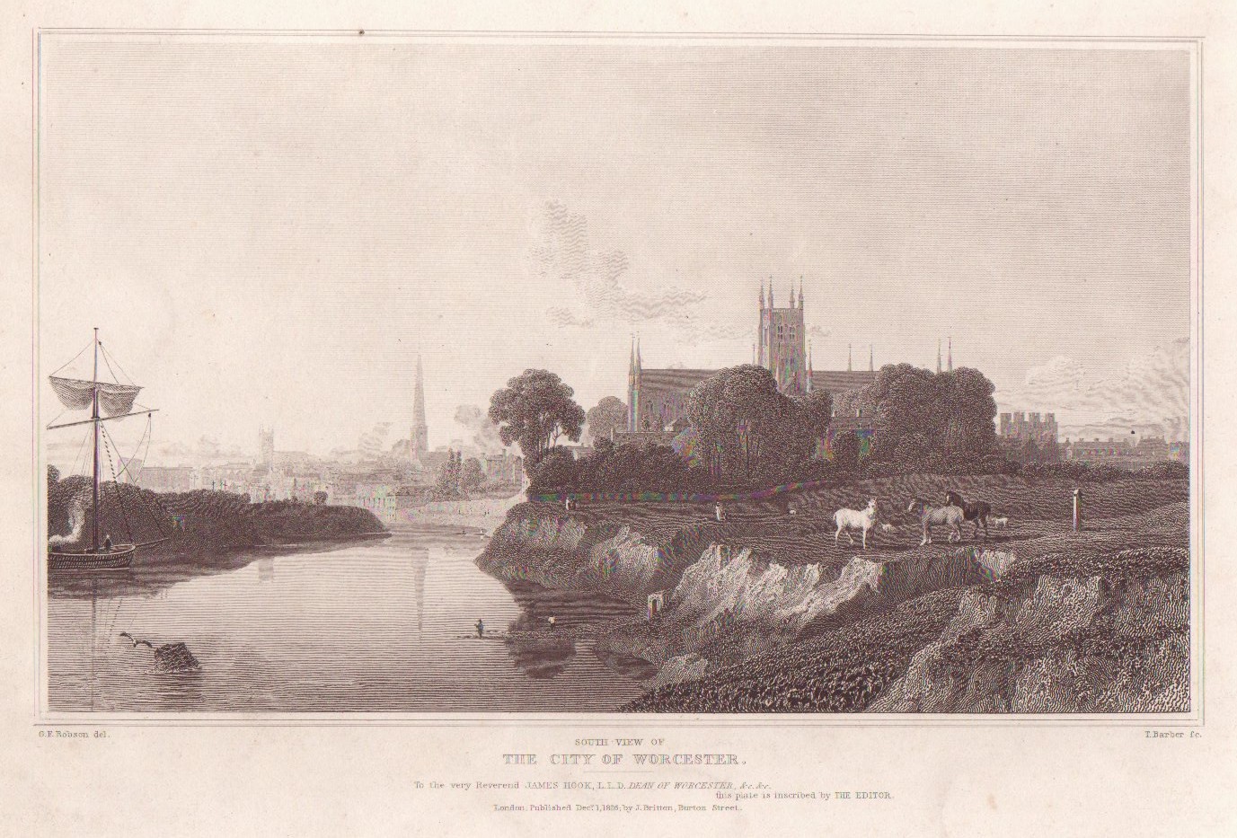 Print - South View of the City of Worcester. - Barber