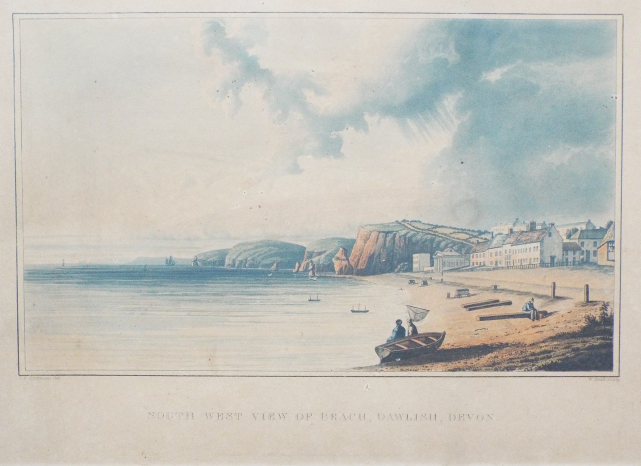 Aquatint - South West View of the Beach, Dawlish, Devon. - Read