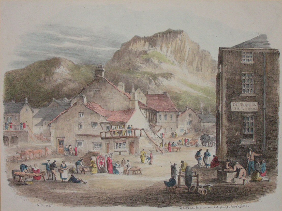 Lithograph - Settle, from the Market Place, Yorkshire - Nicholson